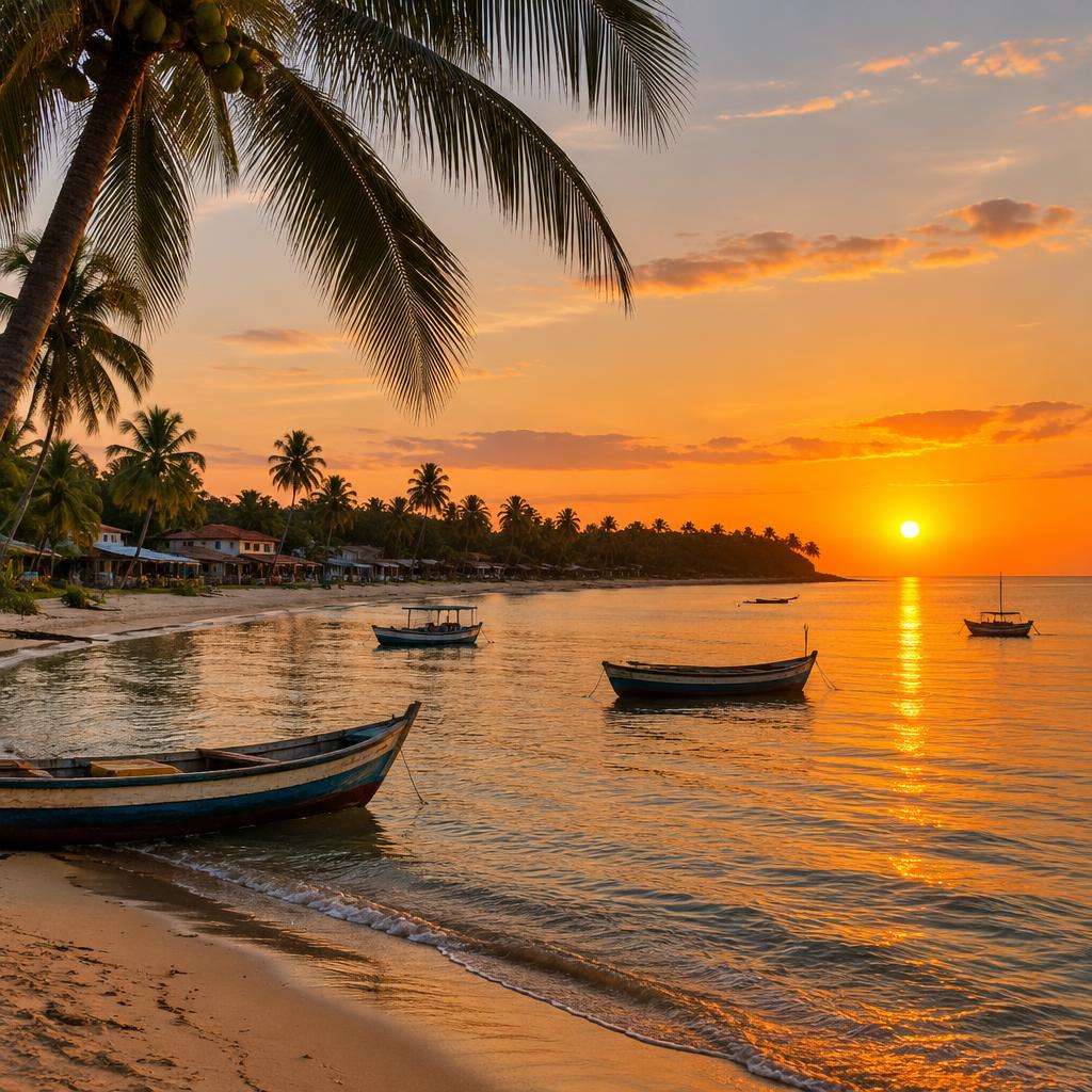 Pôr do sol com barcos na baía de Barra Grande